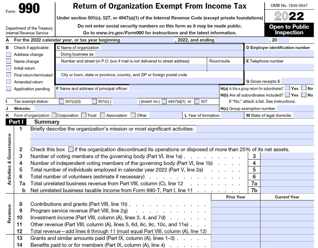 Tax Preparation Services:Non Profit Return - Form 990