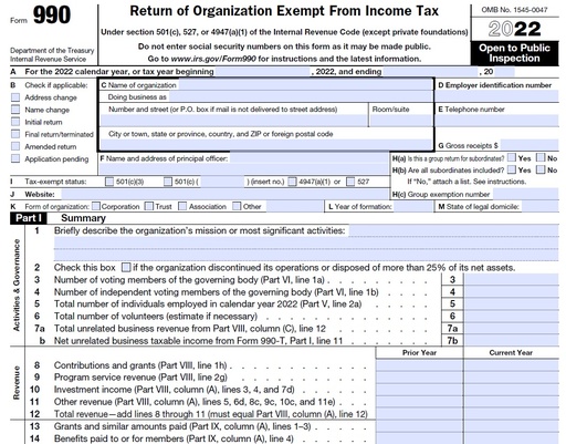 Tax Preparation Services:Non Profit Return - Form 990