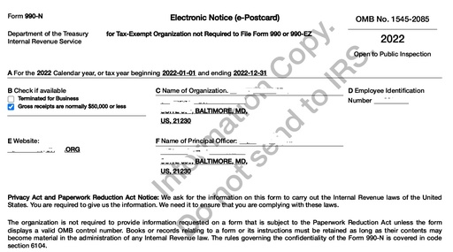 Tax Preparation Services:Non Profit Return - Form 990-N Postcard